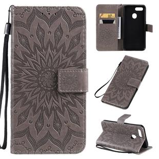 For OPPO A7 / A5s Pressed Printing Sunflower Pattern Horizontal Flip PU Leather Case with Holder & Card Slots & Wallet & Lanyard(Gray)