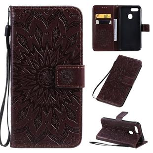 For OPPO A7 / A5s Pressed Printing Sunflower Pattern Horizontal Flip PU Leather Case with Holder & Card Slots & Wallet & Lanyard(Brown)