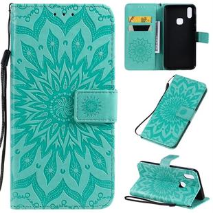 For Vivo V11i Pressed Printing Sunflower Pattern Horizontal Flip PU Leather Case with Holder & Card Slots & Wallet & Lanyard(Green)