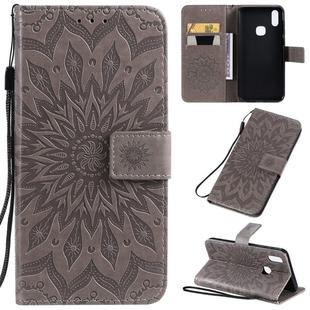 For Vivo V11i Pressed Printing Sunflower Pattern Horizontal Flip PU Leather Case with Holder & Card Slots & Wallet & Lanyard(Gray)
