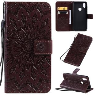 For Vivo V11i Pressed Printing Sunflower Pattern Horizontal Flip PU Leather Case with Holder & Card Slots & Wallet & Lanyard(Brown)