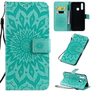 For Vivo Y15 / Y17 Pressed Printing Sunflower Pattern Horizontal Flip PU Leather Case with Holder & Card Slots & Wallet & Lanyard(Green)