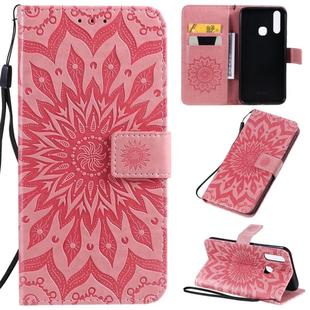 For Vivo Y15 / Y17 Pressed Printing Sunflower Pattern Horizontal Flip PU Leather Case with Holder & Card Slots & Wallet & Lanyard(Pink)