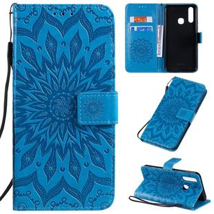 For Vivo Y15 / Y17 Pressed Printing Sunflower Pattern Horizontal Flip PU Leather Case with Holder & Card Slots & Wallet & Lanyard(Blue)