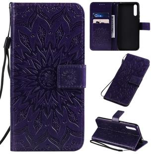 For Huawei Enjoy 10S Pressed Printing Sunflower Pattern Horizontal Flip PU Leather Case with Holder & Card Slots & Wallet & Lanyard(Purple)