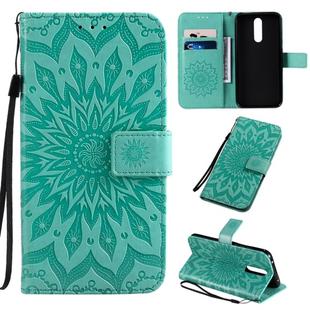 For Xiaomi Redmi 8 Pressed Printing Sunflower Pattern Horizontal Flip PU Leather Case with Holder & Card Slots & Wallet & Lanyard(Green)