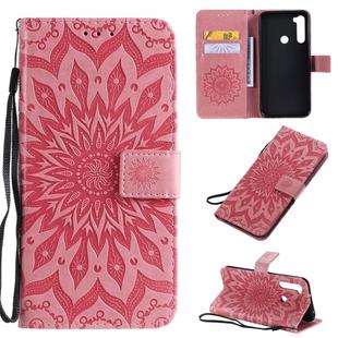 Xiaomi Redmi Note 8T Pressed Printing Sunflower Pattern Horizontal Flip PU Leather Case with Holder & Card Slots & Wallet & Lanyard(Pink)