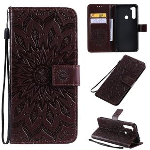 Xiaomi Redmi Note 8T Pressed Printing Sunflower Pattern Horizontal Flip PU Leather Case with Holder & Card Slots & Wallet & Lanyard(Brown)