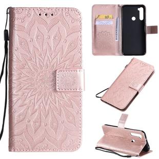 Xiaomi Redmi Note 8T Pressed Printing Sunflower Pattern Horizontal Flip PU Leather Case with Holder & Card Slots & Wallet & Lanyard(Rose Gold)