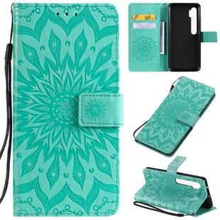 For Xiaomi Mi CC9 Pro / Mi Note 10 Pressed Printing Sunflower Pattern Horizontal Flip PU Leather Case with Holder & Card Slots & Wallet & Lanyard(Green)