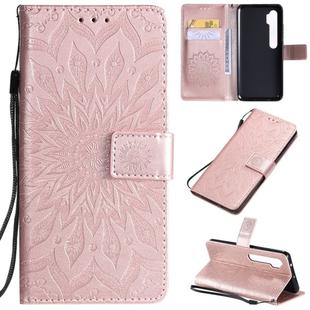 For Xiaomi Mi CC9 Pro / Mi Note 10 Pressed Printing Sunflower Pattern Horizontal Flip PU Leather Case with Holder & Card Slots & Wallet & Lanyard(Rose Gold)