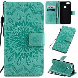 For Motorola MOTO E6 Play Pressed Printing Sunflower Pattern Horizontal Flip PU Leather Case with Holder & Card Slots & Wallet & Lanyard(Green)