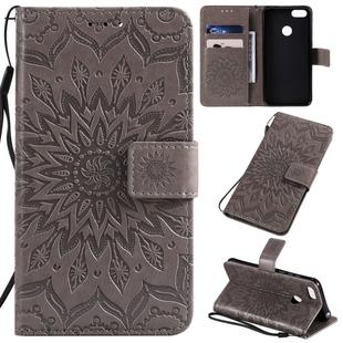 For Motorola MOTO E6 Play Pressed Printing Sunflower Pattern Horizontal Flip PU Leather Case with Holder & Card Slots & Wallet & Lanyard(Gray)