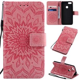 For Motorola MOTO E6 Play Pressed Printing Sunflower Pattern Horizontal Flip PU Leather Case with Holder & Card Slots & Wallet & Lanyard(Pink)