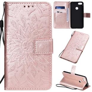 For Motorola MOTO E6 Play Pressed Printing Sunflower Pattern Horizontal Flip PU Leather Case with Holder & Card Slots & Wallet & Lanyard(Rose Gold)