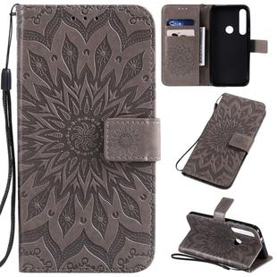 For Motorola MOTO G8 Plus Pressed Printing Sunflower Pattern Horizontal Flip PU Leather Case with Holder & Card Slots & Wallet & Lanyard(Gray)