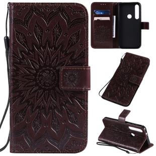 For Motorola MOTO G8 Plus Pressed Printing Sunflower Pattern Horizontal Flip PU Leather Case with Holder & Card Slots & Wallet & Lanyard(Brown)