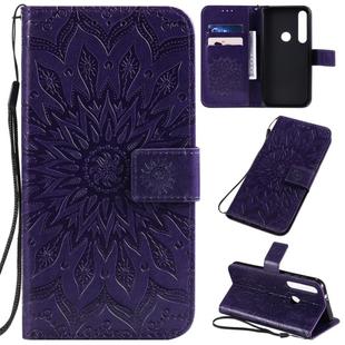 For Motorola MOTO G8 Plus Pressed Printing Sunflower Pattern Horizontal Flip PU Leather Case with Holder & Card Slots & Wallet & Lanyard(Purple)