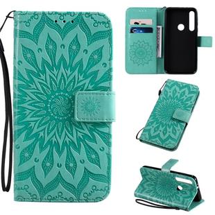 For Motorola MOTO One Pressed Printing Sunflower Pattern Horizontal Flip PU Leather Case with Holder & Card Slots & Wallet & Lanyard(Green)