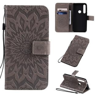 For Motorola MOTO One Pressed Printing Sunflower Pattern Horizontal Flip PU Leather Case with Holder & Card Slots & Wallet & Lanyard(Gray)