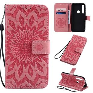 For Motorola MOTO One Pressed Printing Sunflower Pattern Horizontal Flip PU Leather Case with Holder & Card Slots & Wallet & Lanyard(Pink)