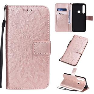 For Motorola MOTO One Pressed Printing Sunflower Pattern Horizontal Flip PU Leather Case with Holder & Card Slots & Wallet & Lanyard(Rose Gold)