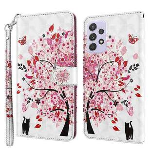 For Samsung Galaxy A23 3D Painting Pattern TPU + PU Leather Phone Case(Cat Under The Tree)