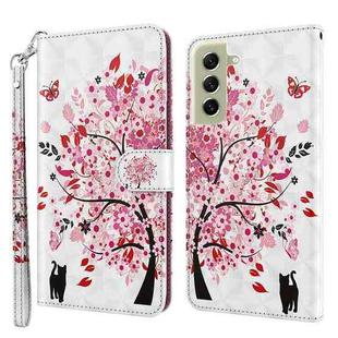 For Samsung Galaxy S21 FE 5G 3D Painting Pattern TPU + PU Leather Phone Case(Cat Under The Tree)