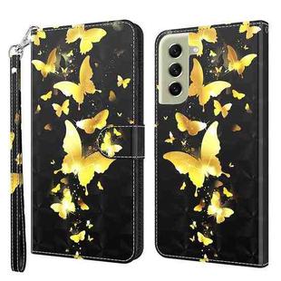 For Samsung Galaxy S22 5G 3D Painting Pattern TPU + PU Leather Phone Case(Gold Butterfly)