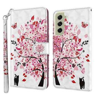 For Samsung Galaxy S22 5G 3D Painting Pattern TPU + PU Leather Phone Case(Cat Under The Tree)