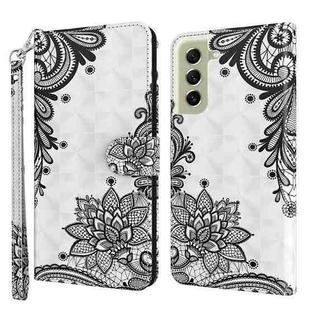 For Samsung Galaxy S22 5G 3D Painting Pattern TPU + PU Leather Phone Case(Diagonal Black Flower)