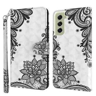 For Samsung Galaxy S22+ 5G 3D Painting Pattern TPU + PU Leather Phone Case(Diagonal Black Flower)