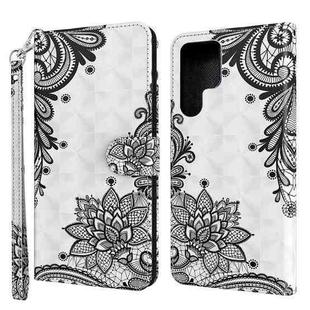 For Samsung Galaxy S22 Ultra 5G 3D Painting Pattern TPU + PU Leather Phone Case(Diagonal Black Flower)