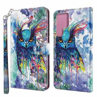 For Samsung Galaxy S22 Ultra 5G 3D Painting Pattern TPU + PU Leather Phone Case(Watercolor Owl)