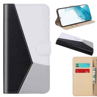 For Samsung Galaxy S22 5G Tricolor Stitching Horizontal Flip Leather Phone Case(Black)