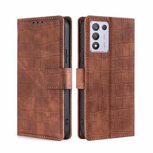 For OPPO K9s / Realme Q3s Skin Feel Crocodile Texture Magnetic Clasp PU Leather Phone Case(Brown)