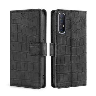 For OPPO Reno3 5G Japanese Version Skin Feel Crocodile Texture Magnetic Clasp PU Leather Phone Case(Black)