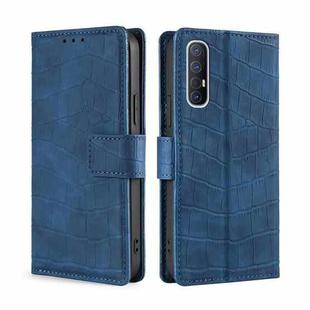 For OPPO Reno3 5G Japanese Version Skin Feel Crocodile Texture Magnetic Clasp PU Leather Phone Case(Blue)