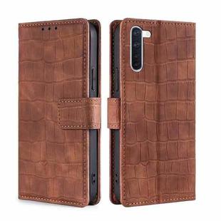 For OPPO Reno3 A Japanese Version Skin Feel Crocodile Texture Magnetic Clasp PU Leather Phone Case(Brown)