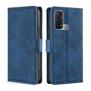 For OPPO Reno5 A Skin Feel Crocodile Texture Magnetic Clasp PU Leather Phone Case(Blue)