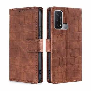 For OPPO Reno5 A Skin Feel Crocodile Texture Magnetic Clasp PU Leather Phone Case(Brown)