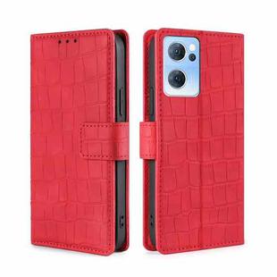 For OPPO Reno7 5G Skin Feel Crocodile Texture Magnetic Clasp PU Leather Phone Case(Red)