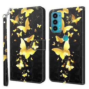 For Motorola Moto E20 / E30 / E40 3D Painting Pattern TPU + PU Leather Phone Case(Gold Butterfly)