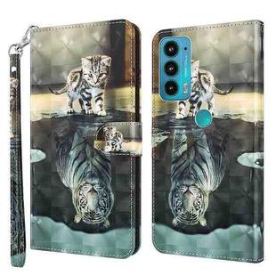 For Motorola Moto E20 / E30 / E40 3D Painting Pattern TPU + PU Leather Phone Case(Cat Tiger)