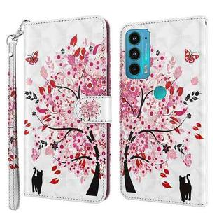 For Motorola Moto E20 / E30 / E40 3D Painting Pattern TPU + PU Leather Phone Case(Cat Under The Tree)