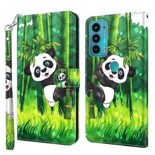 For Motorola Moto E20 / E30 / E40 3D Painting Pattern TPU + PU Leather Phone Case(Panda Climbing Bamboo)