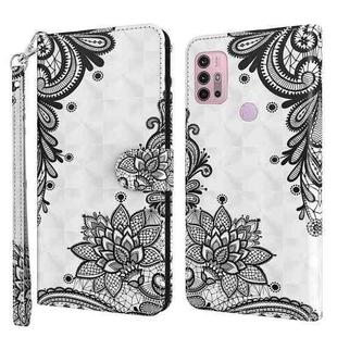 For Motorola Moto G30 / G20 / G10 3D Painting Pattern TPU + PU Leather Phone Case(Diagonal Black Flower)