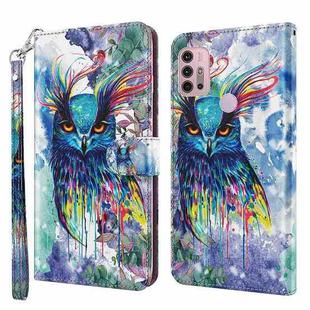 For Motorola Moto G30 / G20 / G10 3D Painting Pattern TPU + PU Leather Phone Case(Watercolor Owl)