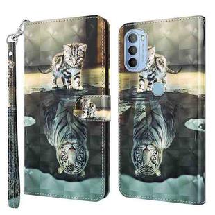 For Motorola Moto G31 / G41 3D Painting Pattern TPU + PU Leather Phone Case(Cat Tiger)