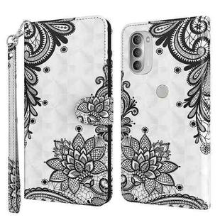 For Motorola Moto G51 5G 3D Painting Pattern TPU + PU Leather Phone Case(Diagonal Black Flower)